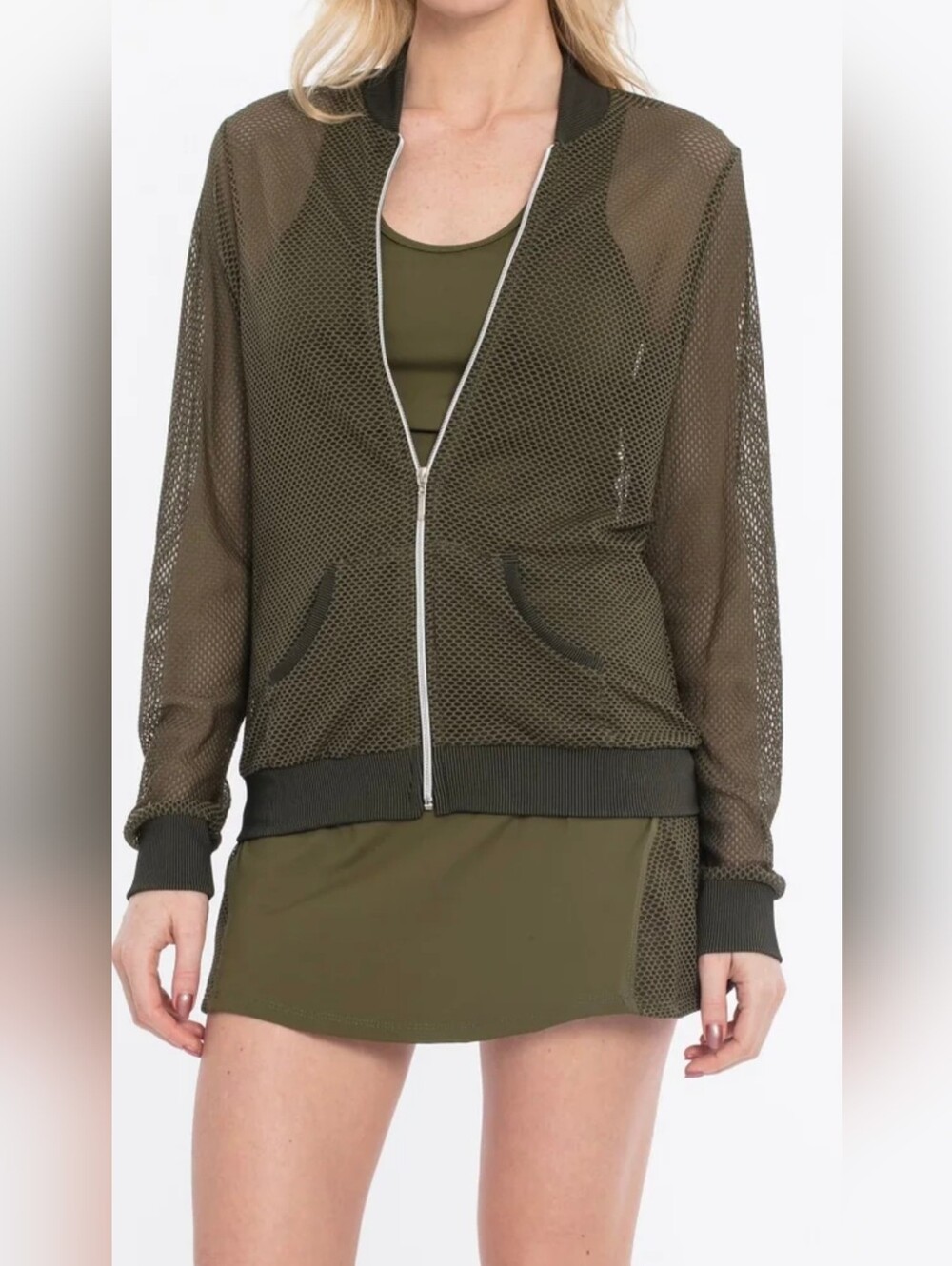 2 Piece BlueFish Olive Green Fearless Tennis Skirt-L w/ Net Pullover Shirt -M - Picture 5 of 11
